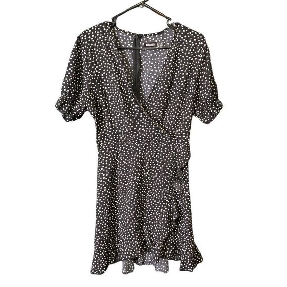 Missguided Dress Womens 2 Black Polka Dot Ruffle Hem Wrap Tea Length - Picture 1 of 8